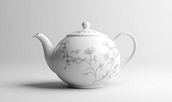 a white teapot with a floral design on it photo