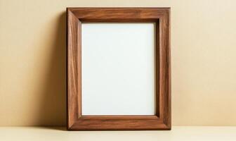 A wooden frame mockup with a white background photo