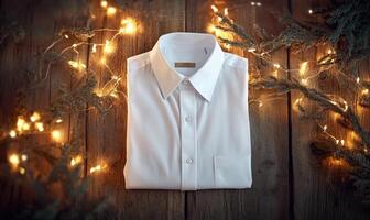 The shirt is folded and placed on the table, creating a cozy photo