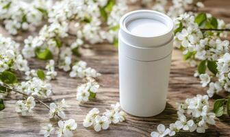 The container is empty, and the flowers are in full bloom, creating a serene photo