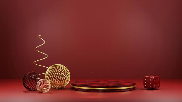 A red background with a red table and some dice photo
