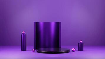 Purple 3d render of a display stand with a purple background photo