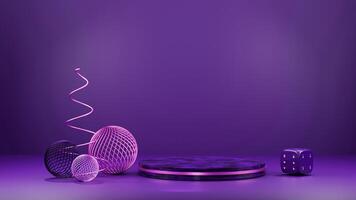 A purple background with a purple table and some dice photo