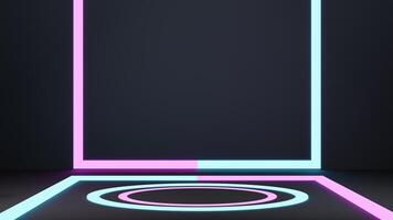 Neon lights in a dark room with a square frame photo