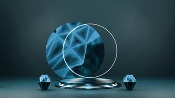 3d rendering of a blue glass sphere with a light on it photo