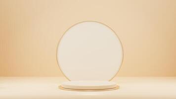 Empty white oval display stand on a beige background photo