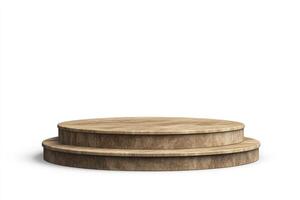 Wooden Two-tiered Podium on White Background for Product Display photo