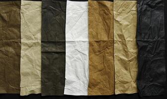Crumpled Paper Background in Various Earthy Tones, Perfect for Textures, Crafts, Graphic Design, and Creative Projects photo
