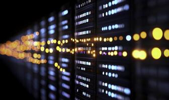 A row of servers with lights on them photo