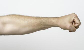 A man's arm is pointing up and out photo