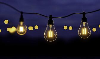 String lights with bulbs on a dark background photo