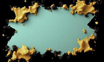 A blue and gold frame with a hole in it photo
