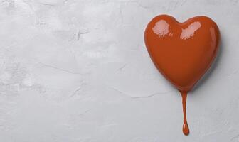 A red heart shaped object is dripping on a white wall photo