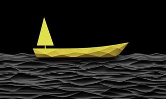 A yellow boat floating in the ocean on a black background photo
