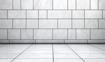 White Marble Wall and Floor with Grout Lines for Modern Interior Design, Architecture Style, Background for Creative Projects and Presentation Needs photo