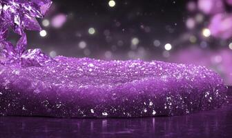 Sparkling Purple Crystals on Shimmering Surface with Blurred Background and Bokeh Effect, Perfect for Fantasy and Magical Themes in Photography photo