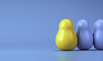 Colorful Wooden Figurines in a Row on a Bright Blue Background, Ideal for Playful and Vibrant Design Concepts photo