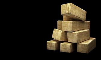 Stack of Wooden Blocks on a Black Background, Ideal for Crafts, Building Projects, Educational Uses, and Abstract Displays in Various Settings photo