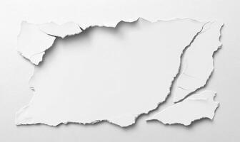 Torn paper texture with white background revealing empty space for text, message, or creative design, conveying a sense of freshness and change in visual communication photo