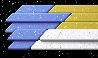Bright Abstract Background with Colored Shapes in Vibrant Blue, Yellow, and White Floating in a Starry Space Atmosphere photo