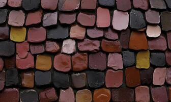 Vibrant and Colorful Artfully Arranged Tiles in Various Shades of Red and Black Creating an Abstract Background for Design Projects and Art Concepts photo