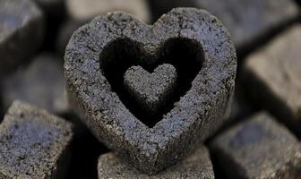 Charming Heart Shapes Sculpted from Organic Material in Dark Brown Color, Symbolizing Love and Connection in Nature-inspired Settings photo