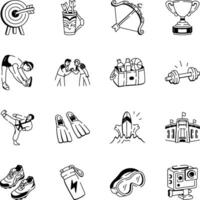 Bundle of Doodle Style Sports Icons vector