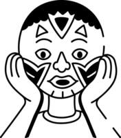 A character doing face paint, sketchy style icon vector
