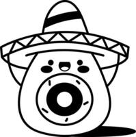 Sombrero avocado character icon in hand drawn style vector