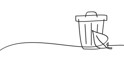 continuous line drawing of organic trash bin symbol. abstract line art illustration vector