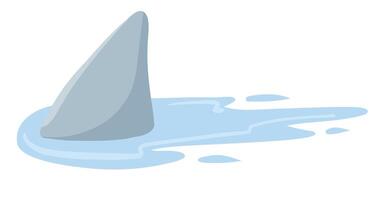 Shark fin. Predatory fish under water with waves. Drawing for print with dangerous marine animal. vector