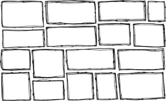 Border frame. Black scribble square collection. Simple scratch brush empty doodle. Freehand grungy rectangle. Outline line vector
