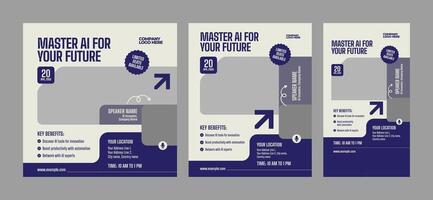 Online Workshop Social Media Template, Social Media Posts, Webinar and Training Course Design, Editable AI Workshop Social Media Template, Online Workshop Posts, Digital Learning Event Template vector