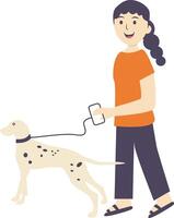 Illustration of Girl with Cute Pet Dog. Isolated on White Background vector