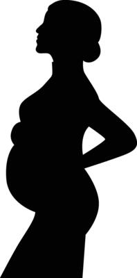 Black Silhouette of Pregnant Woman with Abstract Design,