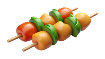 Side view of chicken skewers with mixed bell peppers, isolated on transparent background png