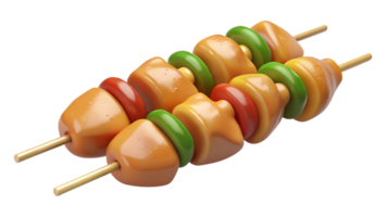 Chicken skewers with bell peppers and spices, isolated on transparent background. png