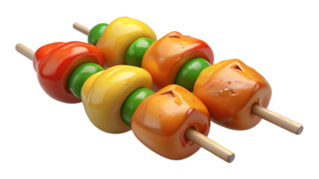 Chicken skewers with bell peppers and lemon slices, isolated on transparent background png