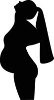 Black Silhouette of Pregnant Woman in Abstract Design. vector