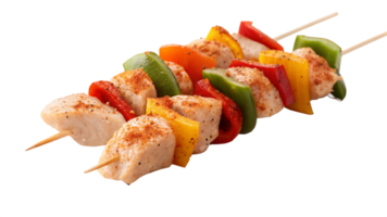 Chicken skewers with bell peppers and a sprinkle of paprika, isolated on transparent background png