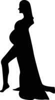 Black Silhouette of Pregnant Woman in Cartoon Style. vector