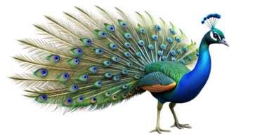A peacock with its tail spread out png