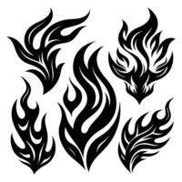 Set of flame graphic design clip art black and white silhouette templates vector