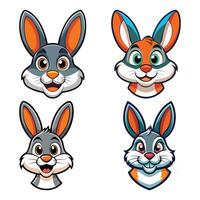 four cartoon rabbit heads with different expressions vector