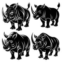 four rhinos in different poses on a white background vector