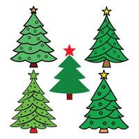 A drawing of a Christmas tree with a green star on it vector