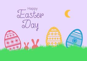 Easter colorful eggs with bunny in grass vector