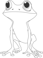 A whimsical, outlined drawing shows a frog standing upright. The frog's large eyes and slender limbs create a charming character. png