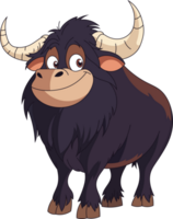 A cartoon bull stands with a soft smile, radiating calm and friendliness. Its sturdy build and gentle expression make it endearing. png