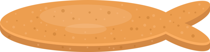 Cartoon illustration of a tan fish-shaped cracker with rounded edges and small dots across its surface. png